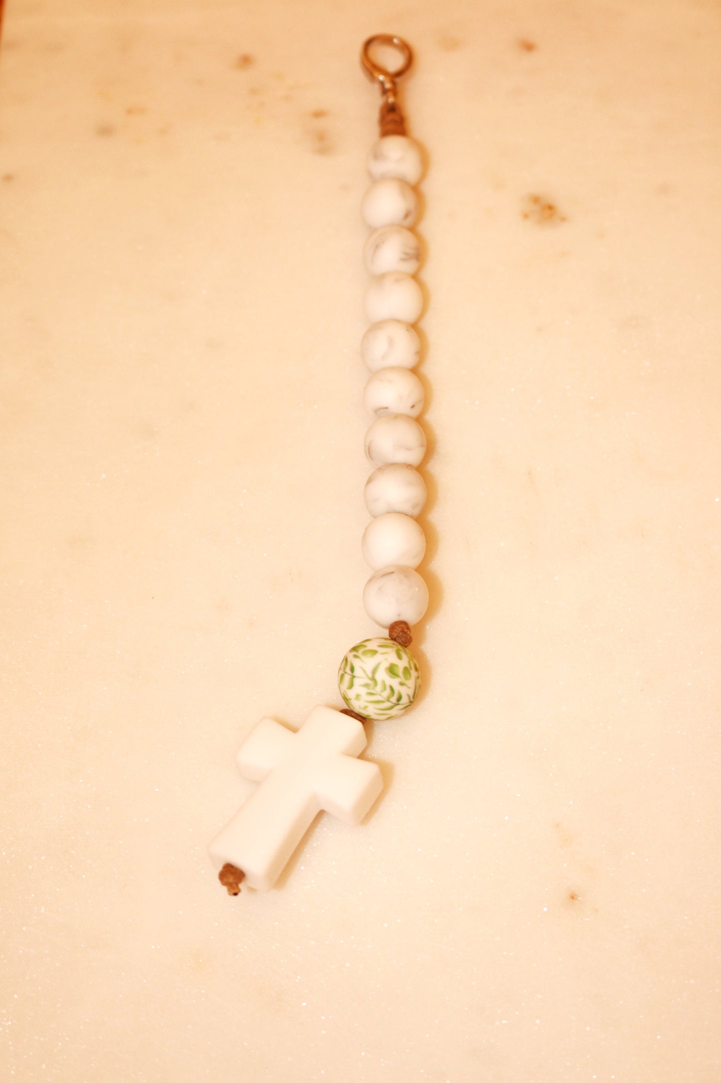 Decade Rosary Keychain | White Marble