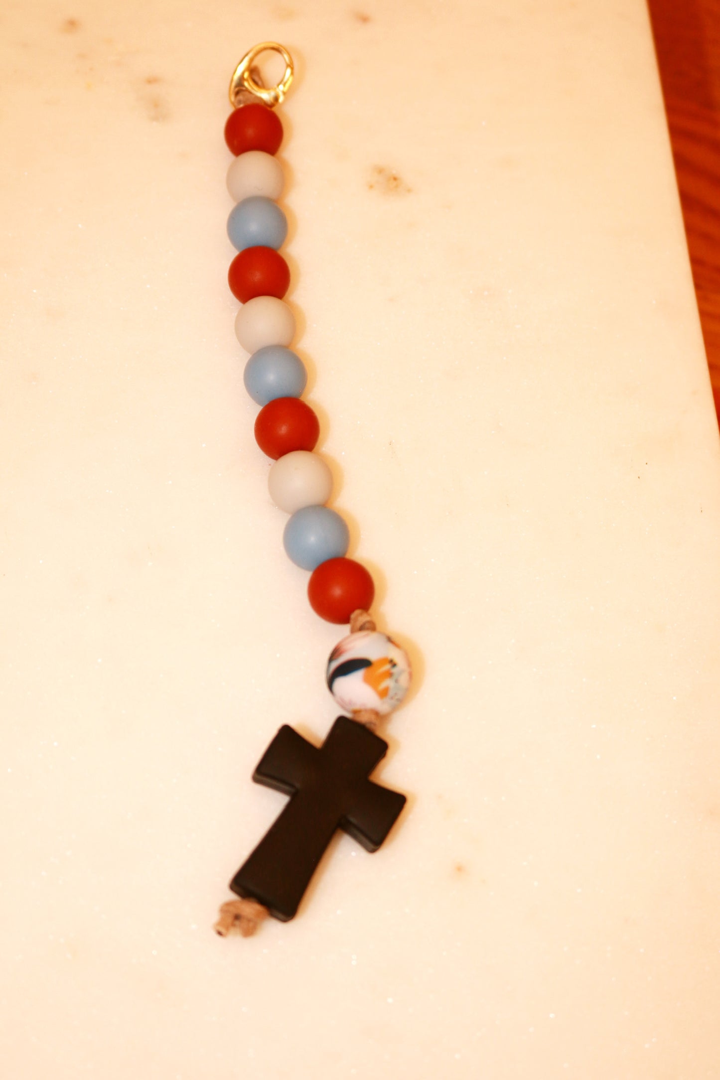 Decade Rosary Keychain | Gray, Blue, Red
