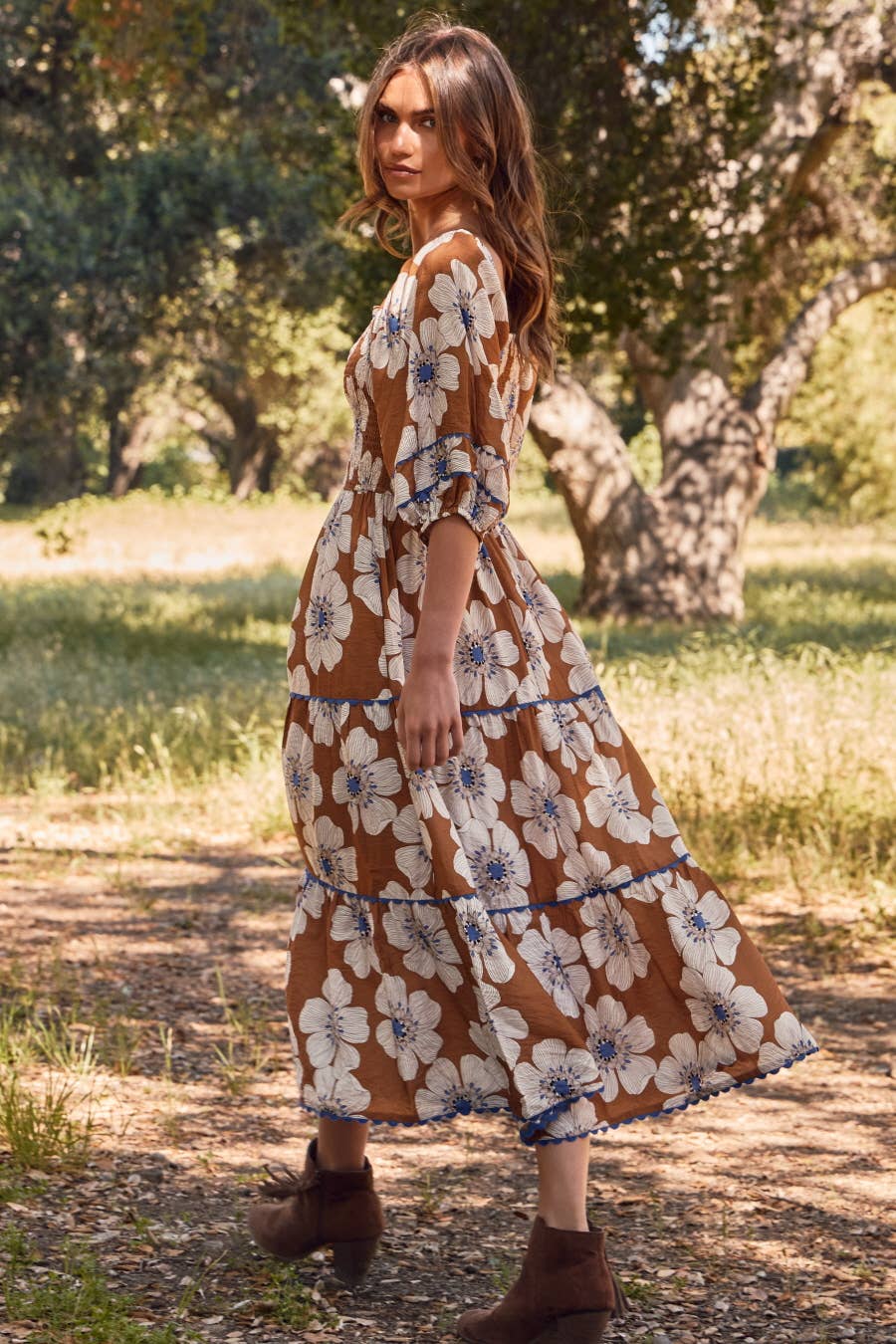 Autumn Floral Midi Dress | Taupe