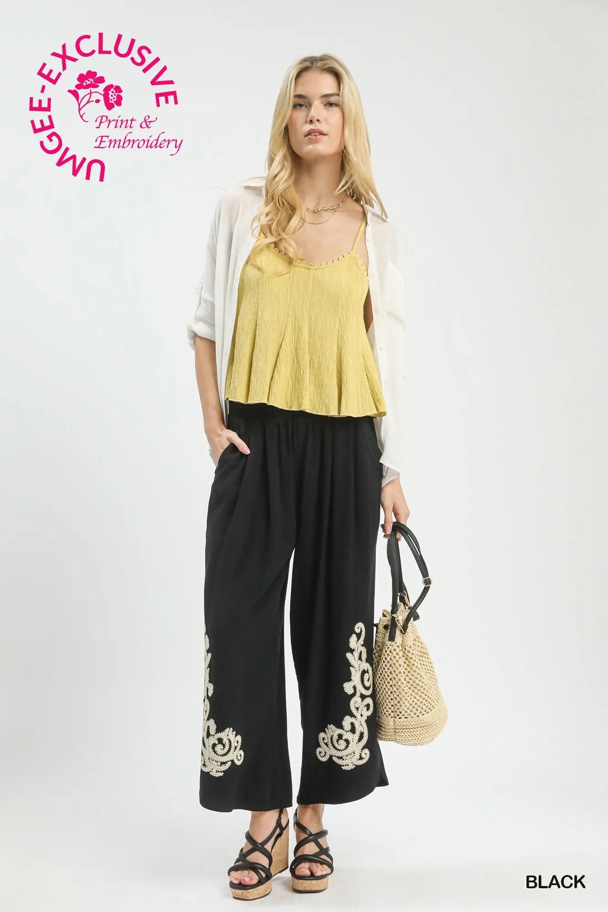 Avery Embroidered Pants | Black