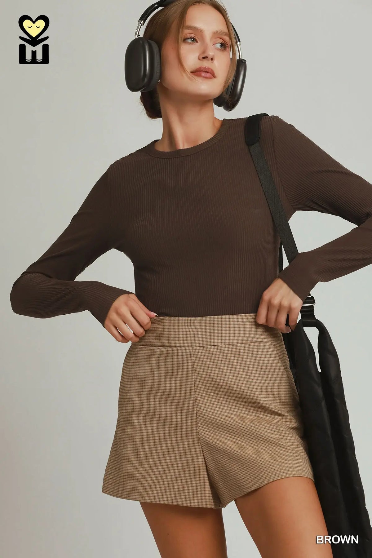 Taya Ribbed Long Sleeve Tee | Brown