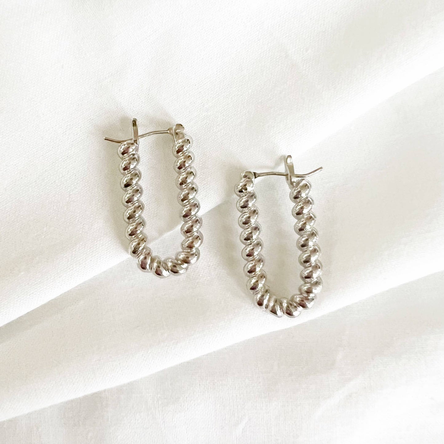 Dockside Croissant Hoops Earrings Silver White Gold Filled