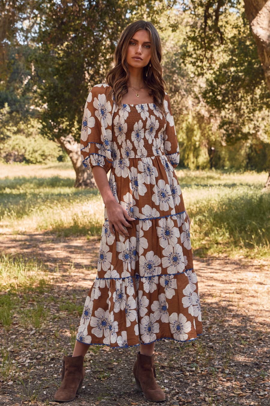Autumn Floral Midi Dress | Taupe