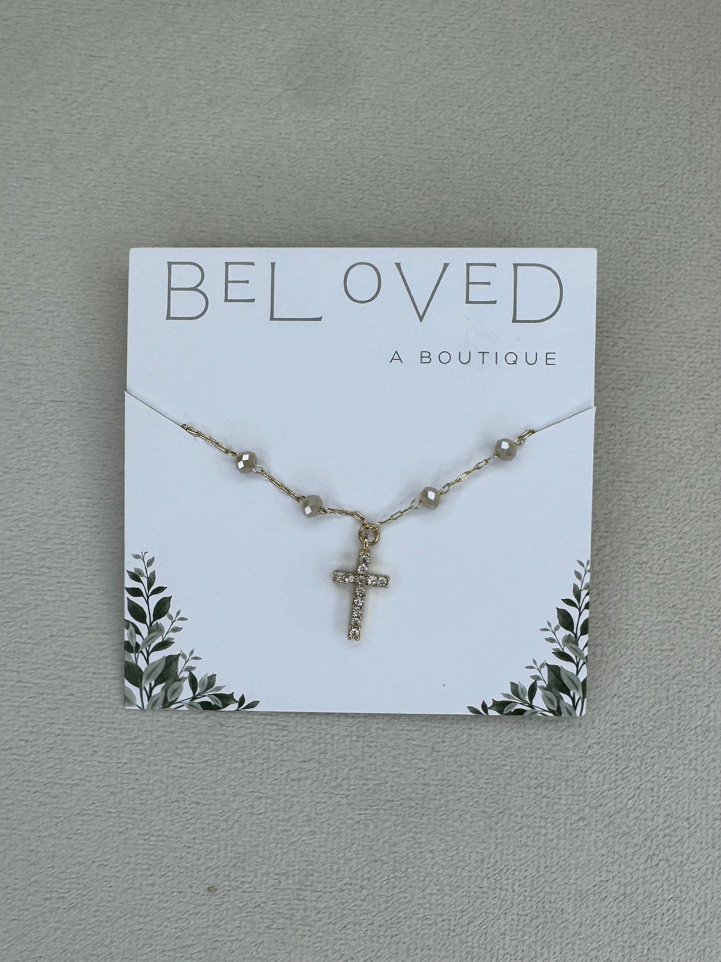 Gold Cross Necklace with Beads