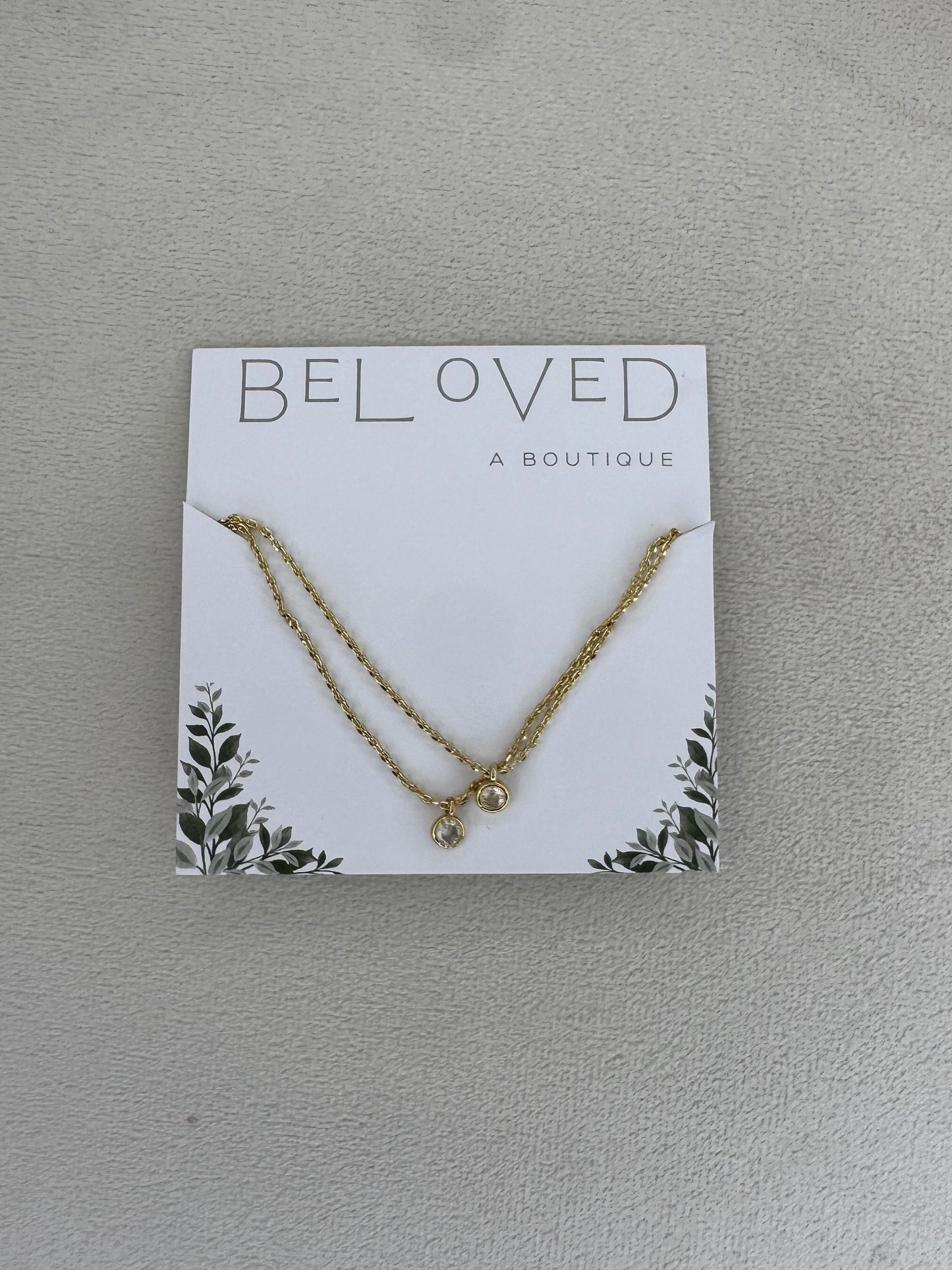 Gold Necklace with Crystal Charms