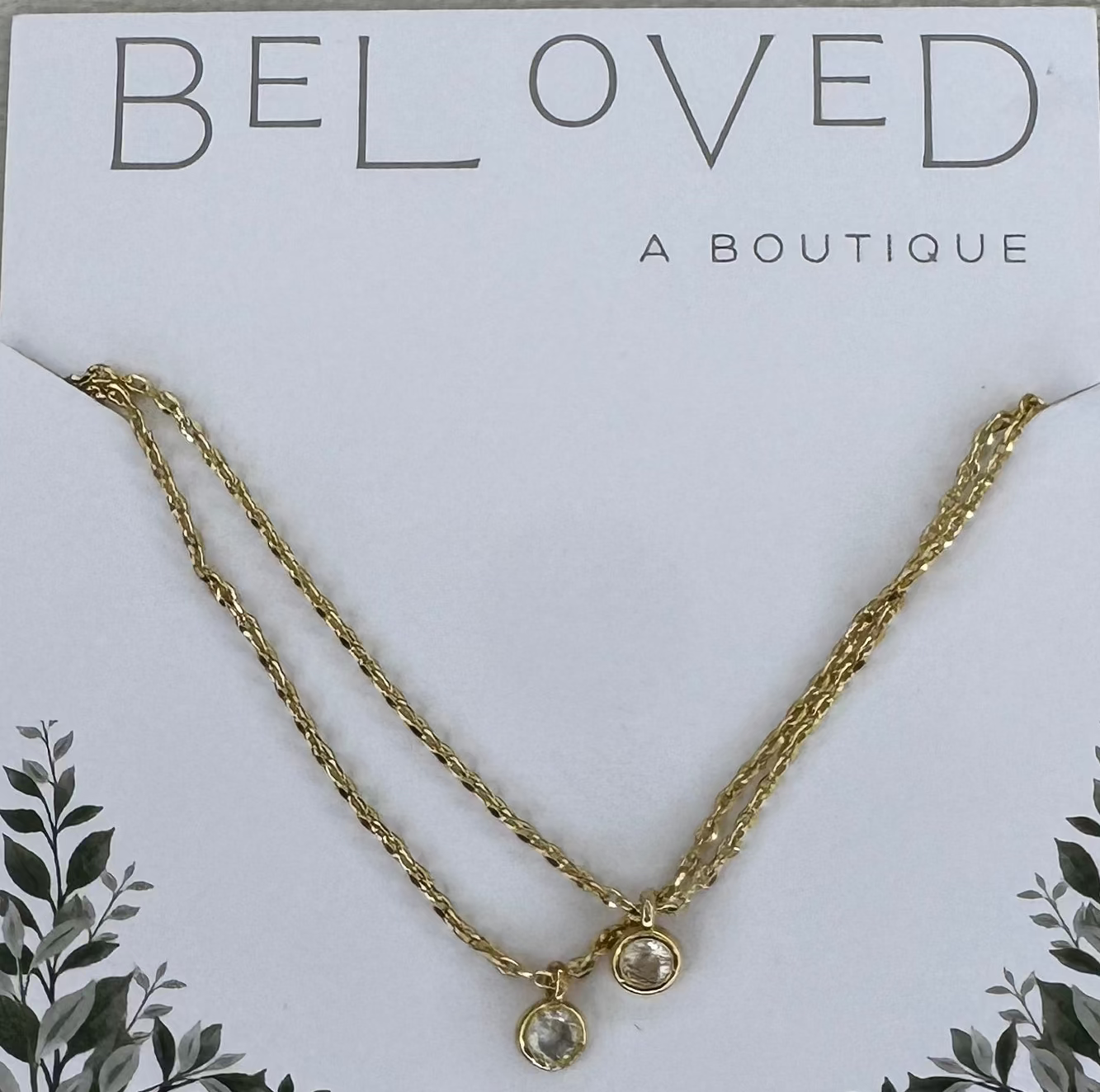 Gold Necklace with Crystal Charms
