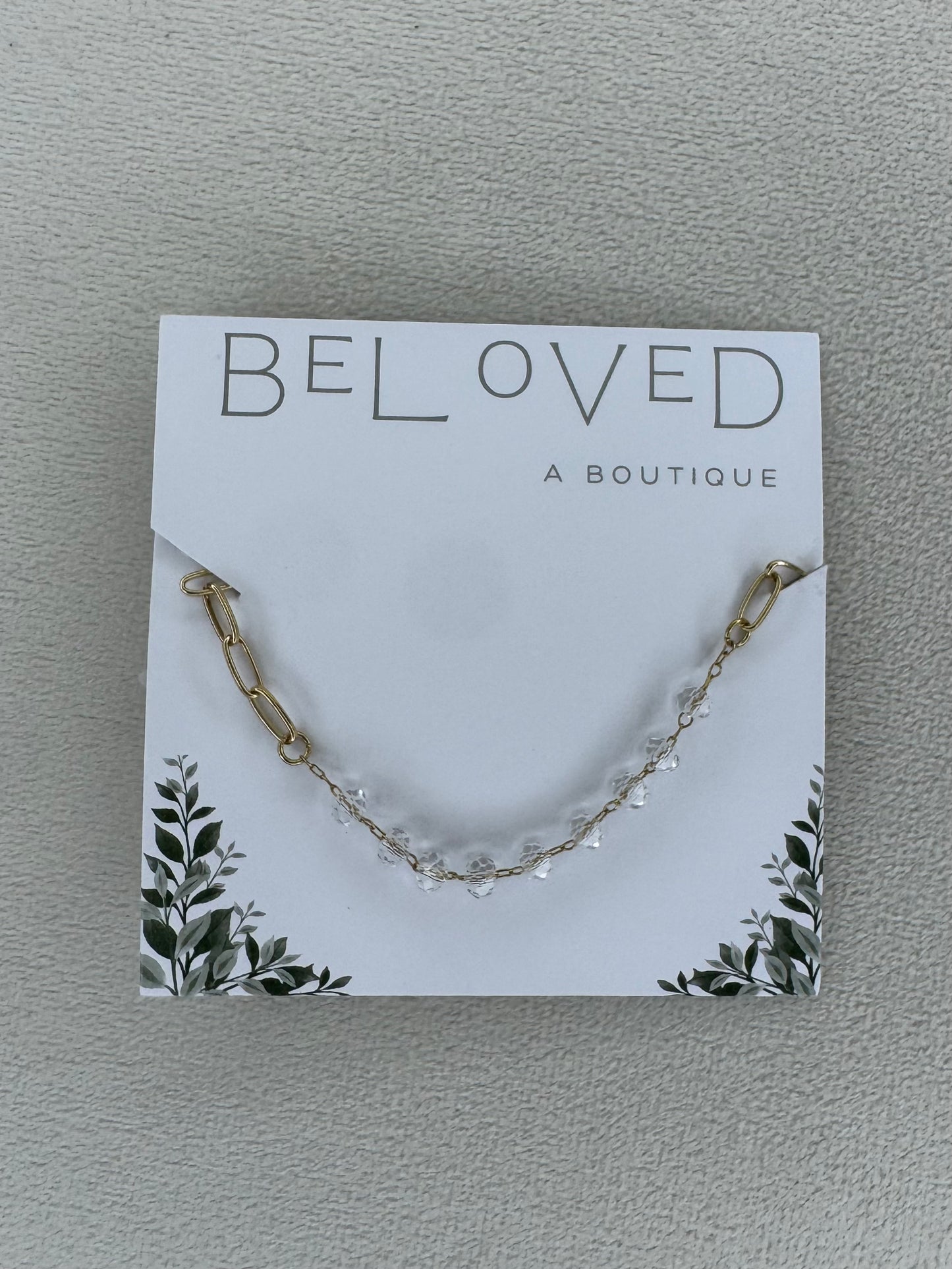 Gold Paperclip Chain with Crystal Beads