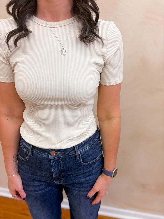 Taya Ribbed Tee | Natural