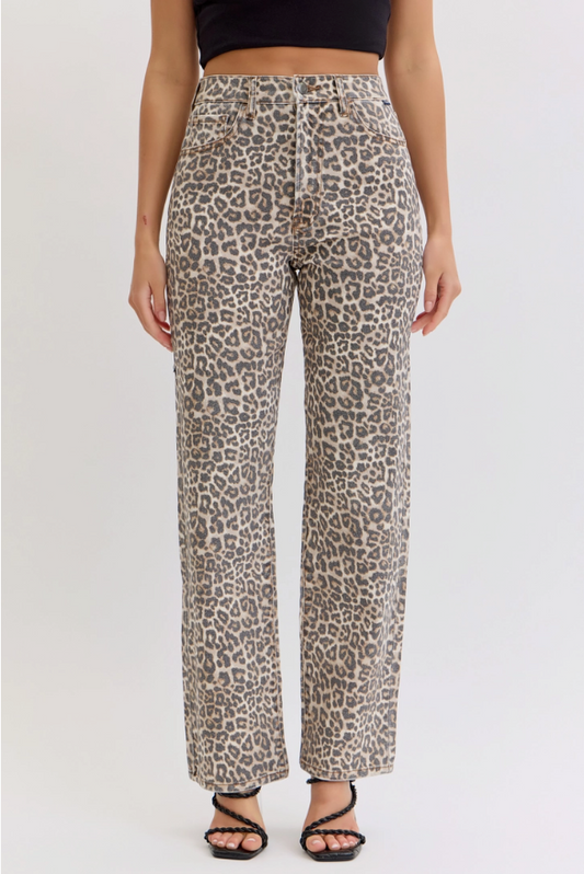 Leopard Print Straight Leg Denim