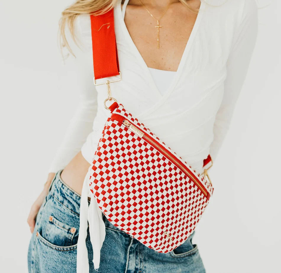 Westlyn Woven Bum Bag | Woven Checkered Cherry Red