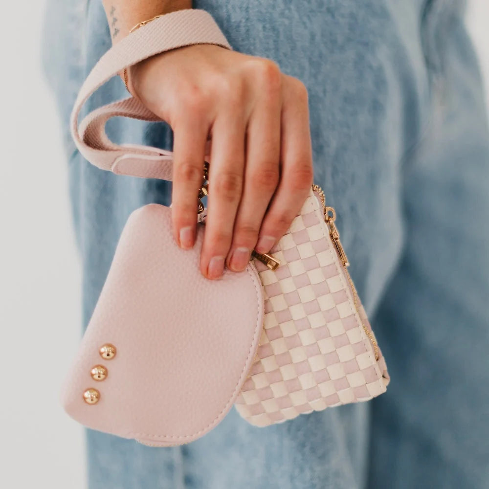 Wonderlust Woven Dual Pouch Wristlet | Blush Checkered