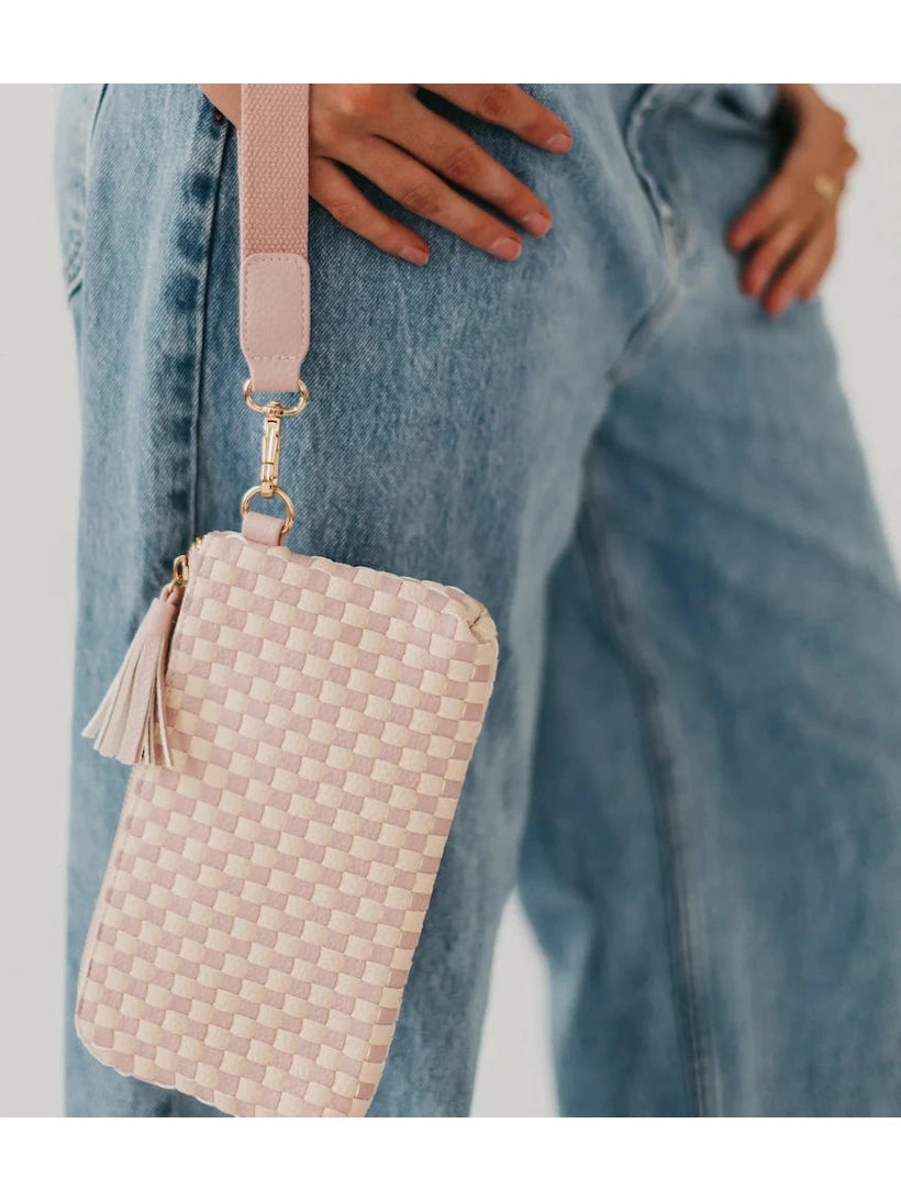 Emma Woven Clutch Wristlet |Checkered Blush
