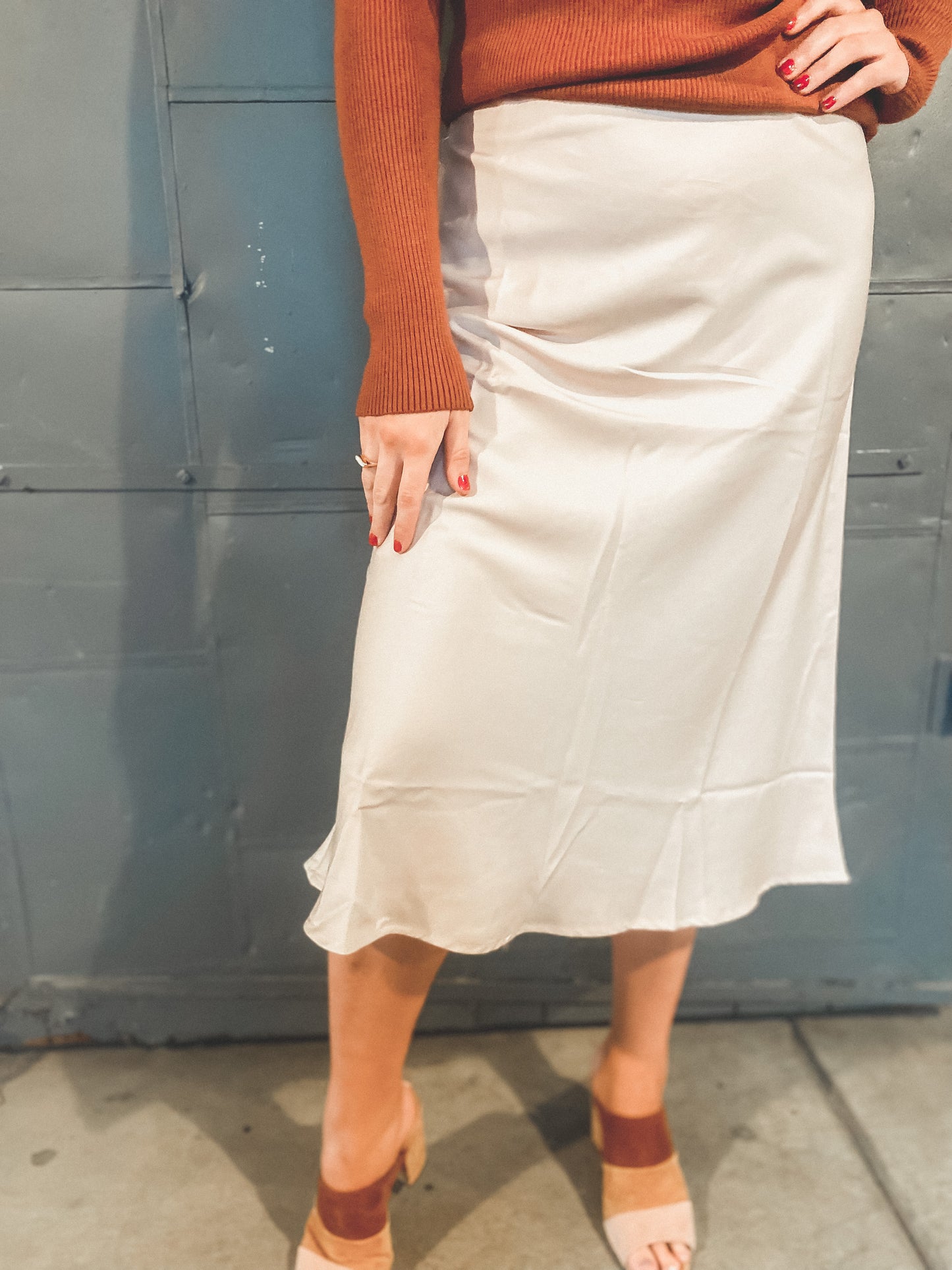 Satin Midi Skirt | Pearl
