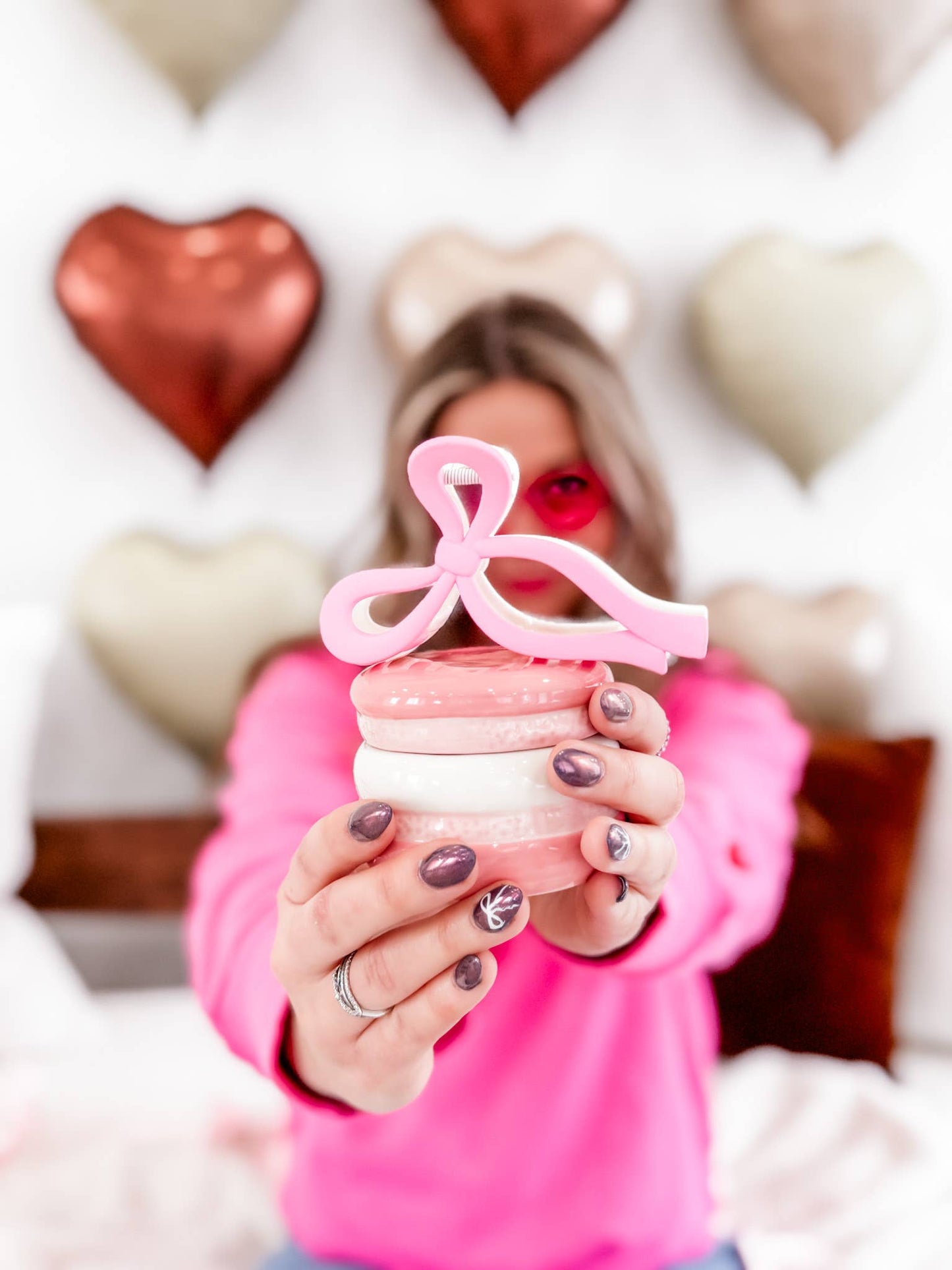 Bow Pink & White Two Toned Claw Clip