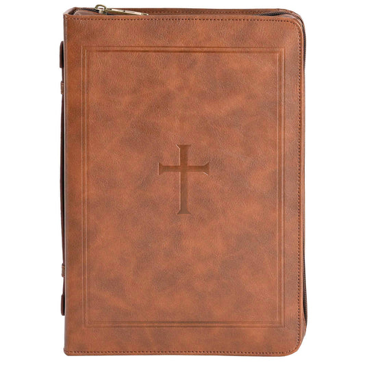 White Dove -Bible Cover Classic Cross Brown XLarge
