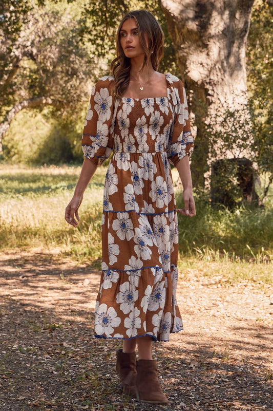 Autumn Floral Midi Dress | Taupe