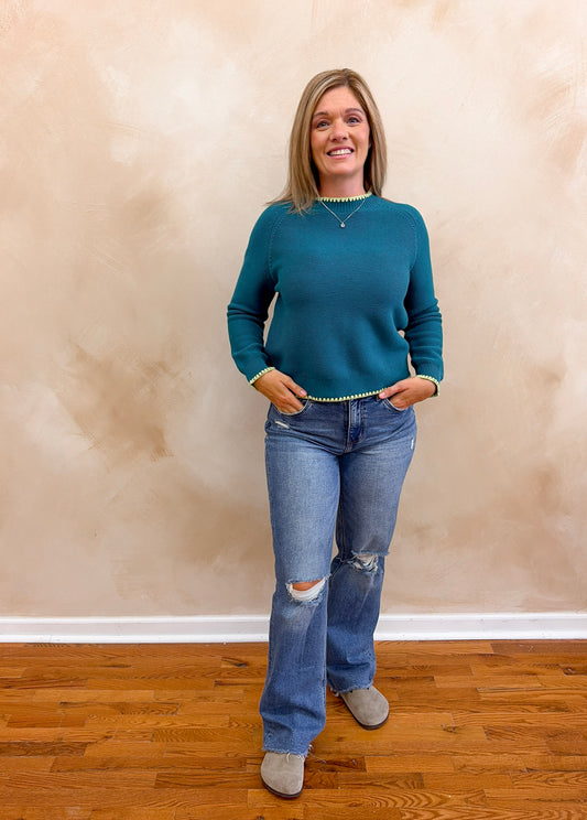 Emily Crewneck Sweater | Kingfisher Blue