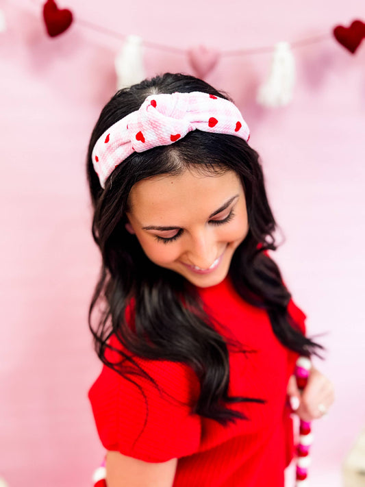Red Hearts on Pink Gingham Headband