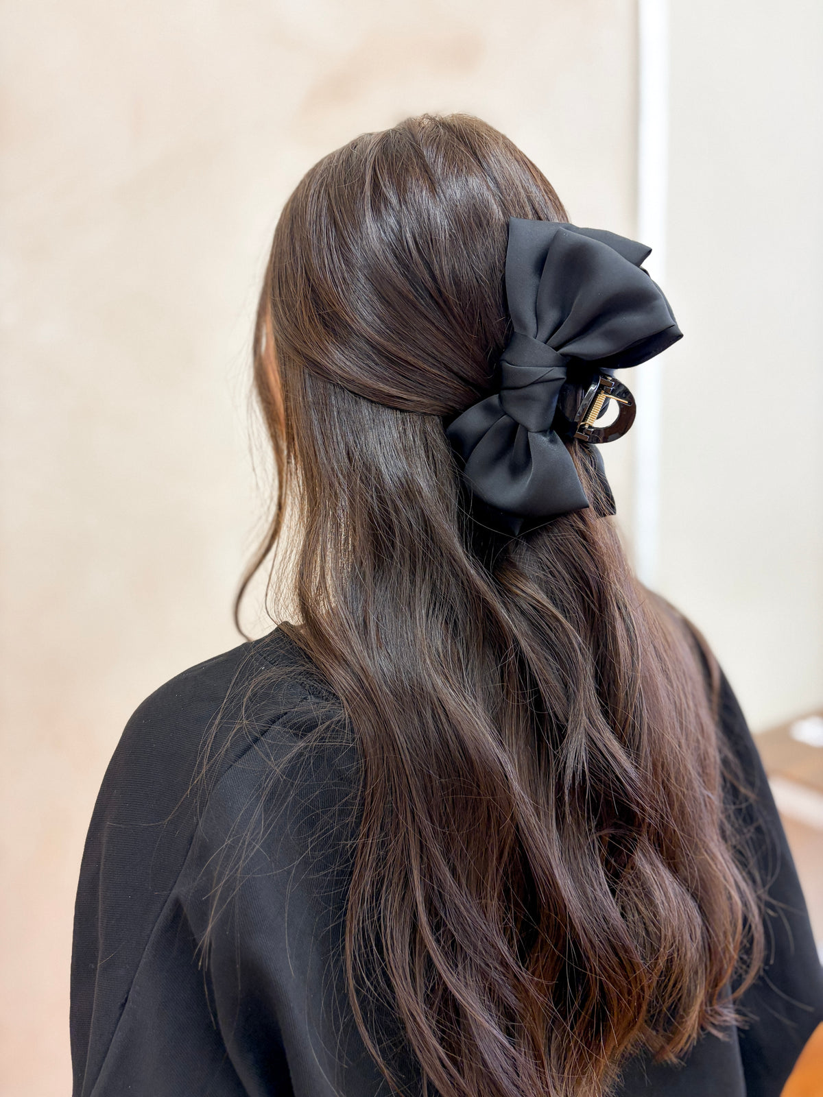 Black Satin Bow Claw Clip