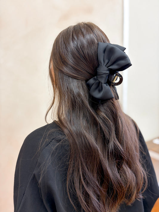 Black Satin Bow Claw Clip