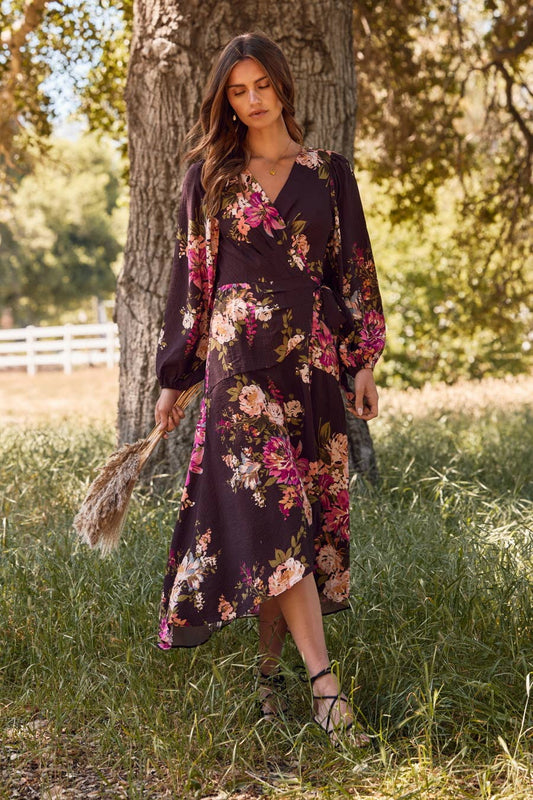 Rose Brown Wrap Dress (Plus)