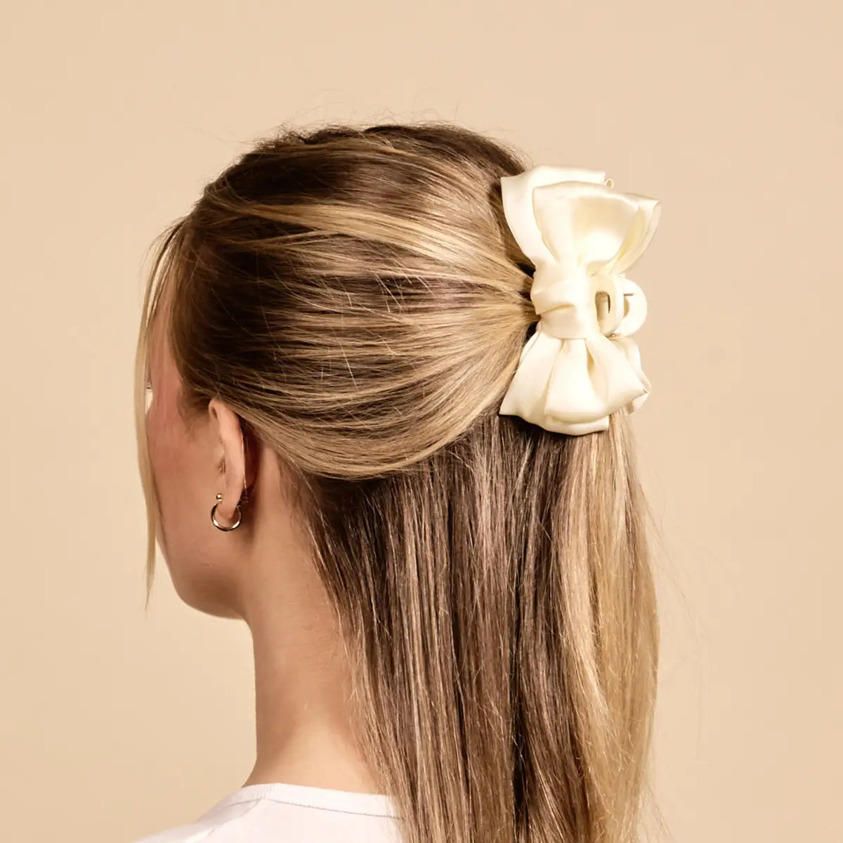 Mini Satin Bow Claw Clip - Cream