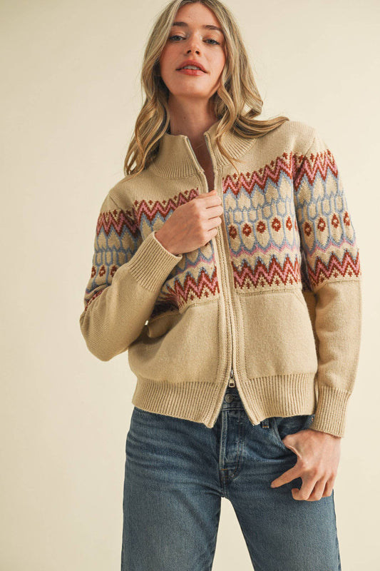 Fair Isle Zip-up Cardigan