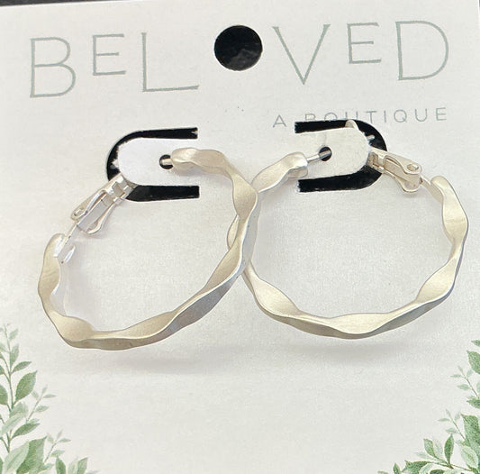 Silver Textured Hoops- Medium