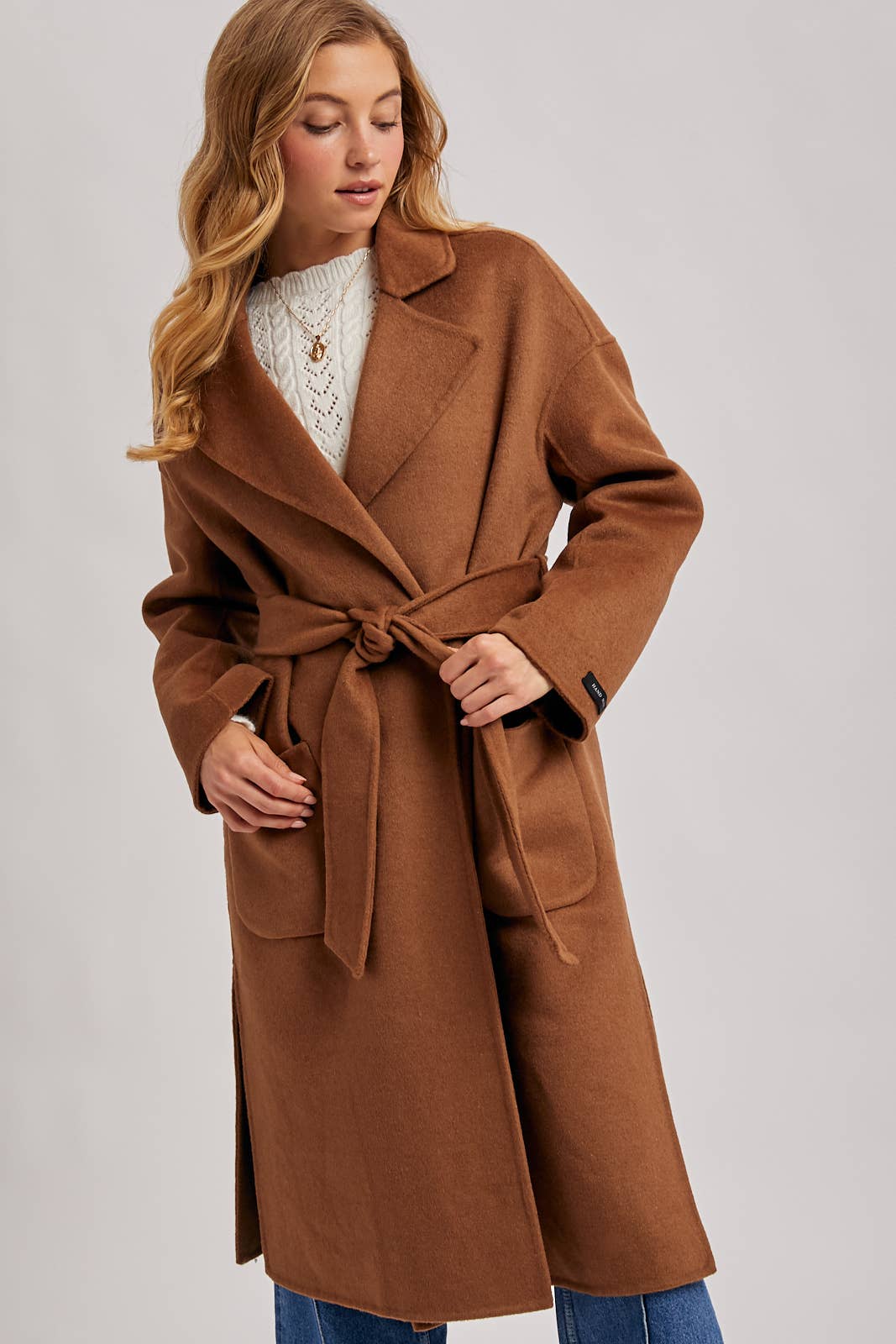 Genevieve Long Belted Coat | Camel