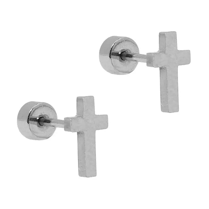 Screwback Stud Earrings - Catherine Cross Silver