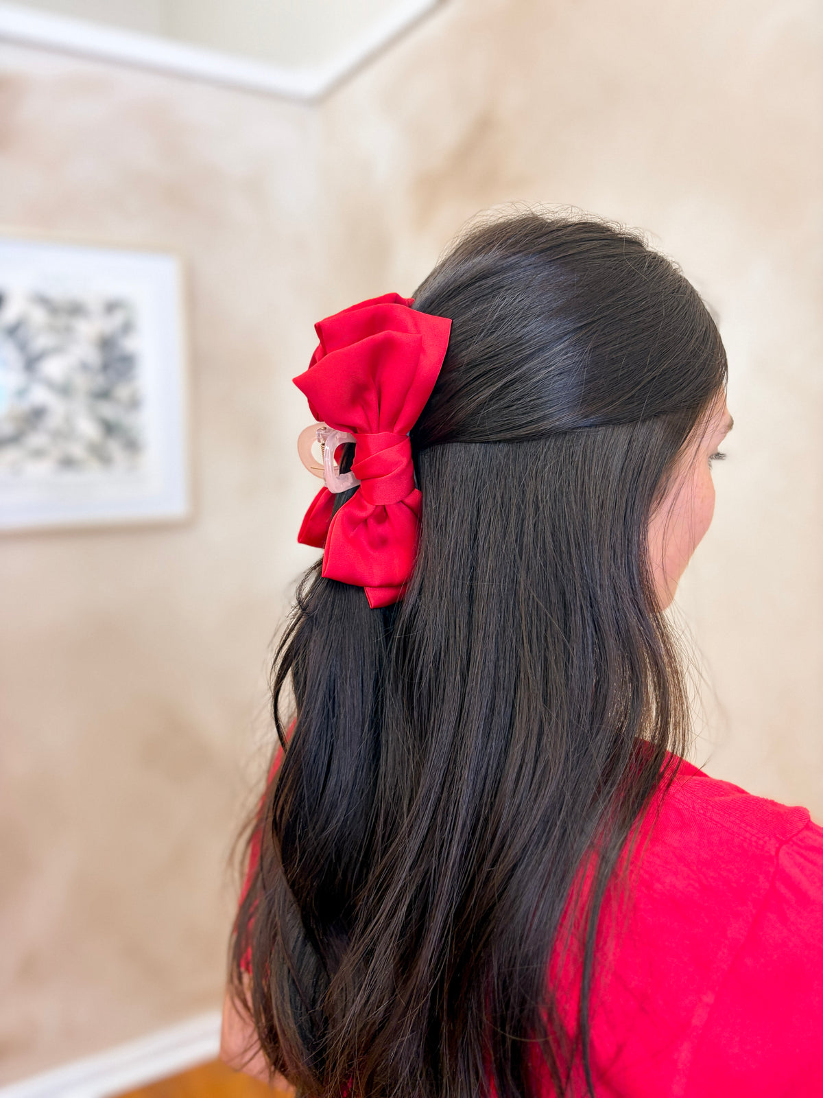 Red Satin Bow Claw Clip