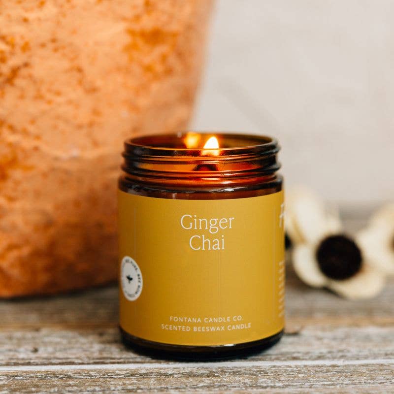 Ginger Chai Essential Oil Beeswax Jar Candle: Non-Toxic