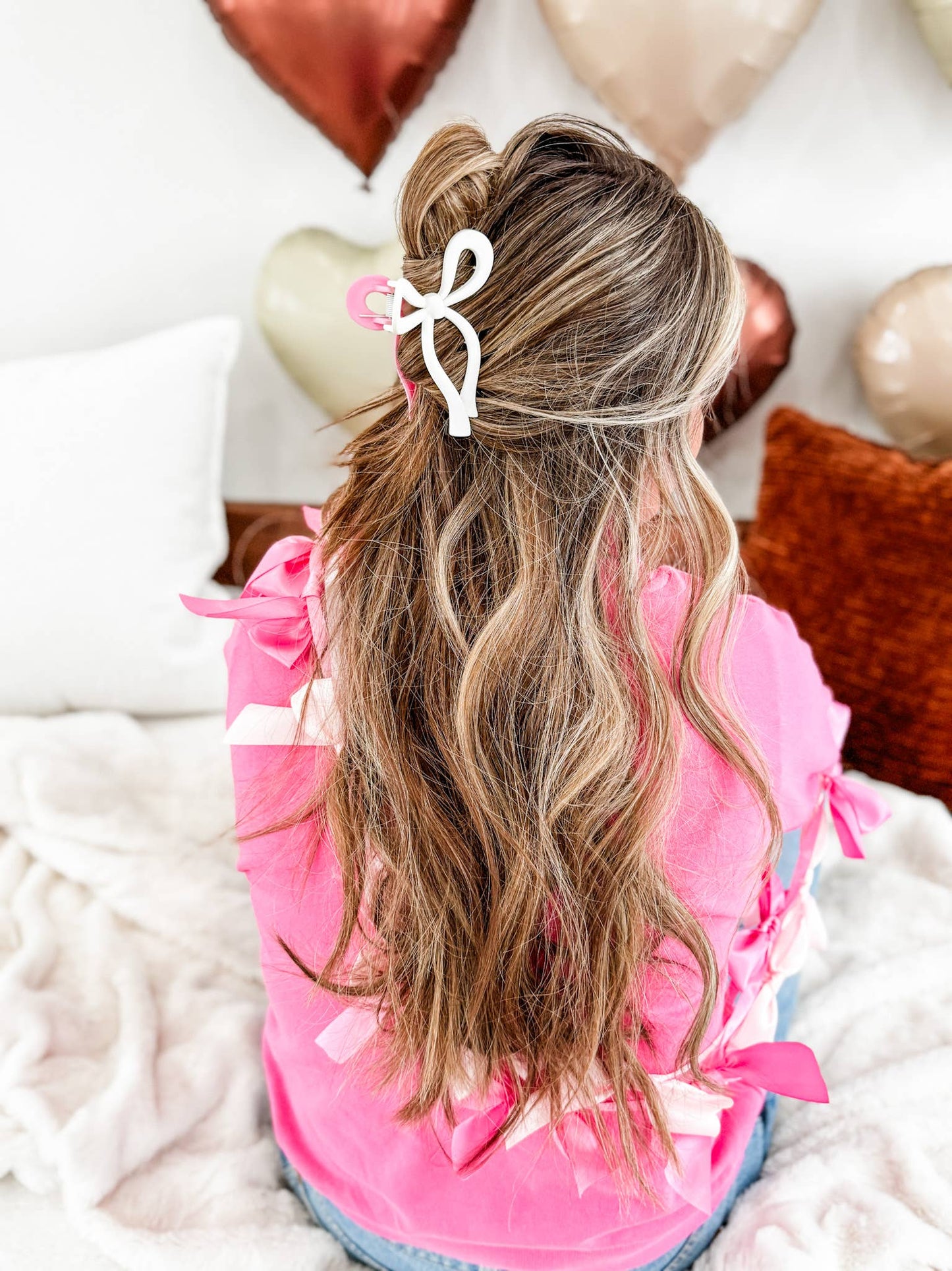 Bow Pink & White Two Toned Claw Clip