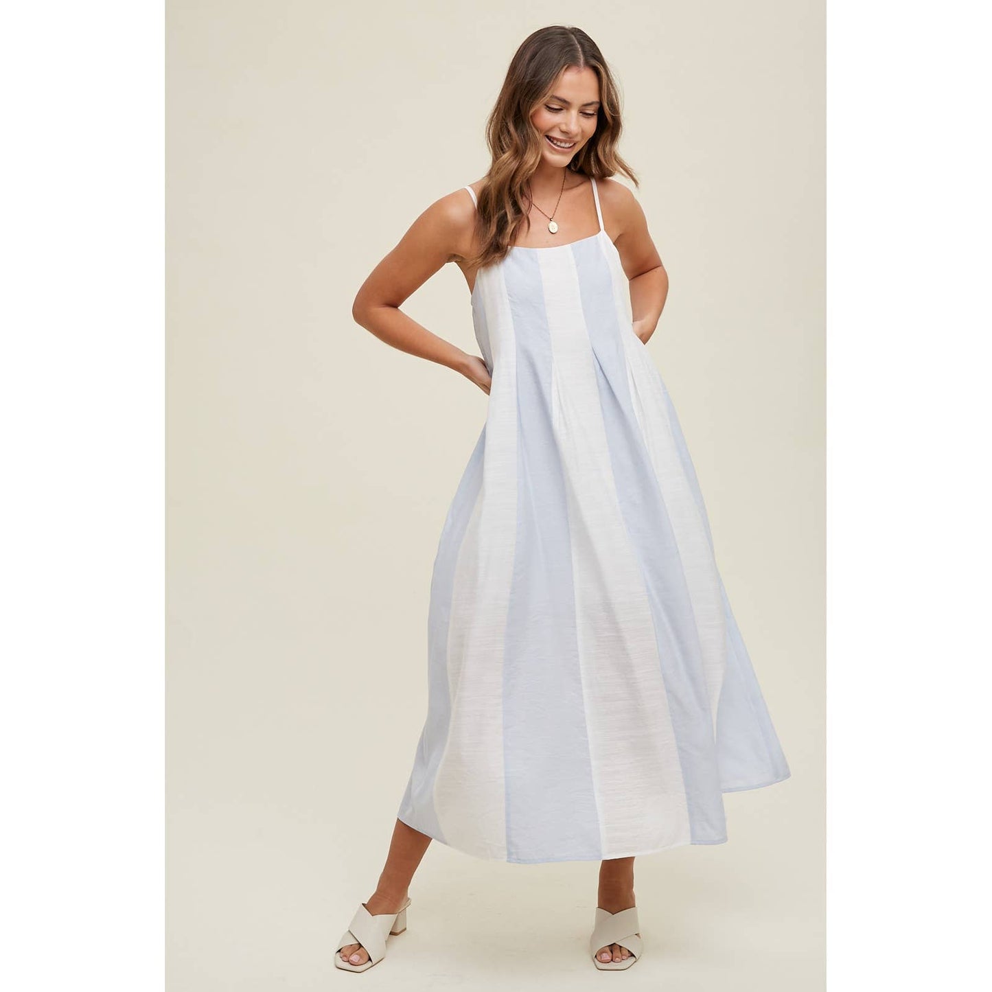 Rory Striped Dress | Ivory + Light Blue