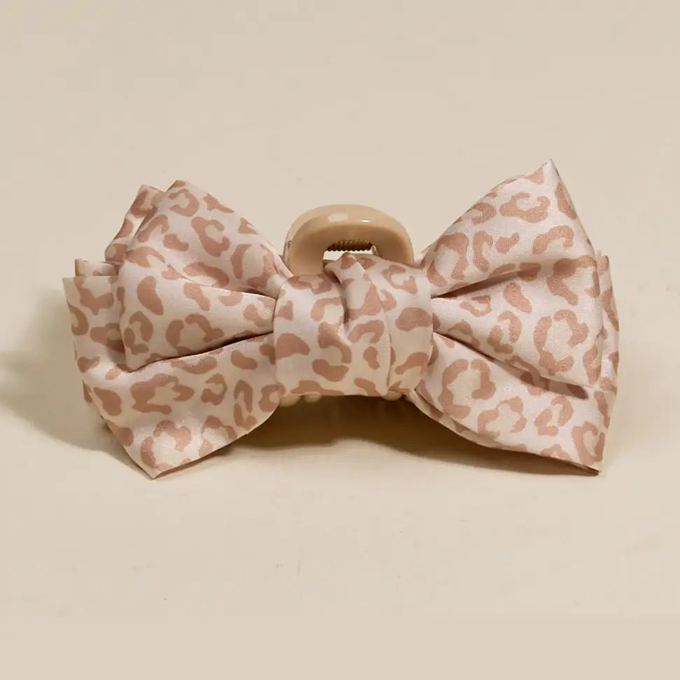 Mini Satin Bow Claw Clip - Cheetah
