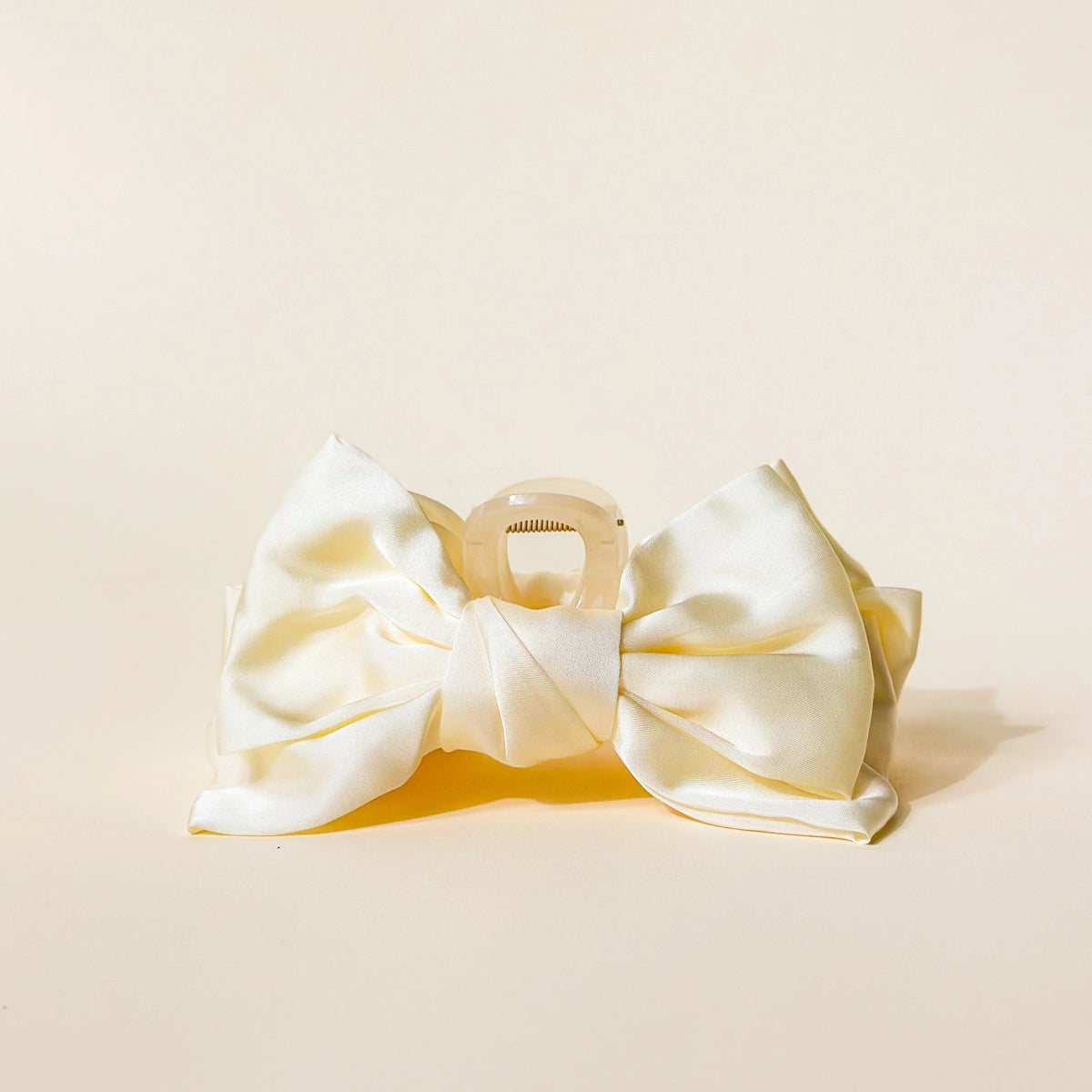 Mini Satin Bow Claw Clip - Cream