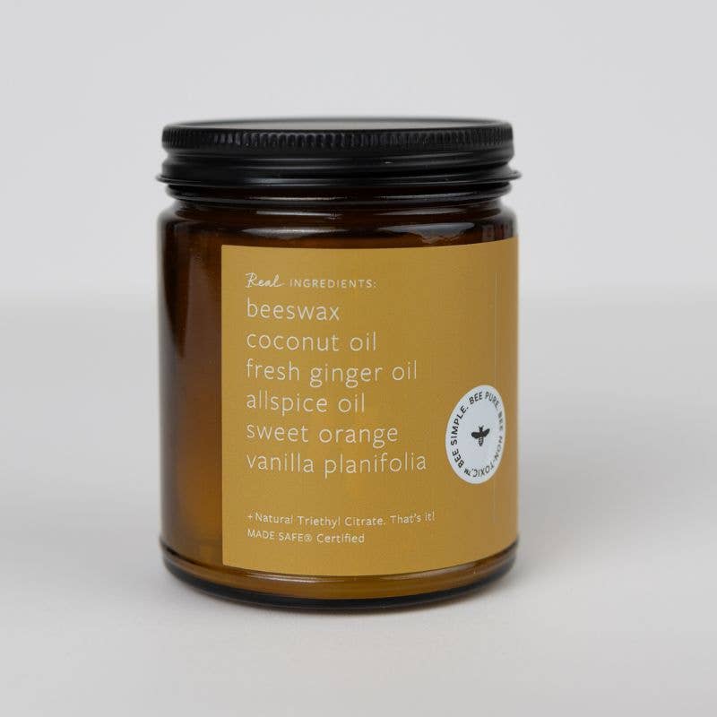 Ginger Chai Essential Oil Beeswax Jar Candle: Non-Toxic