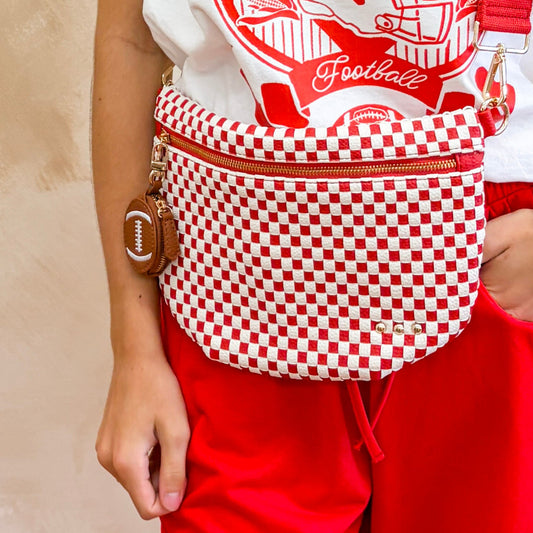 Westlyn Woven Bum Bag | Woven Checkered Cherry Red