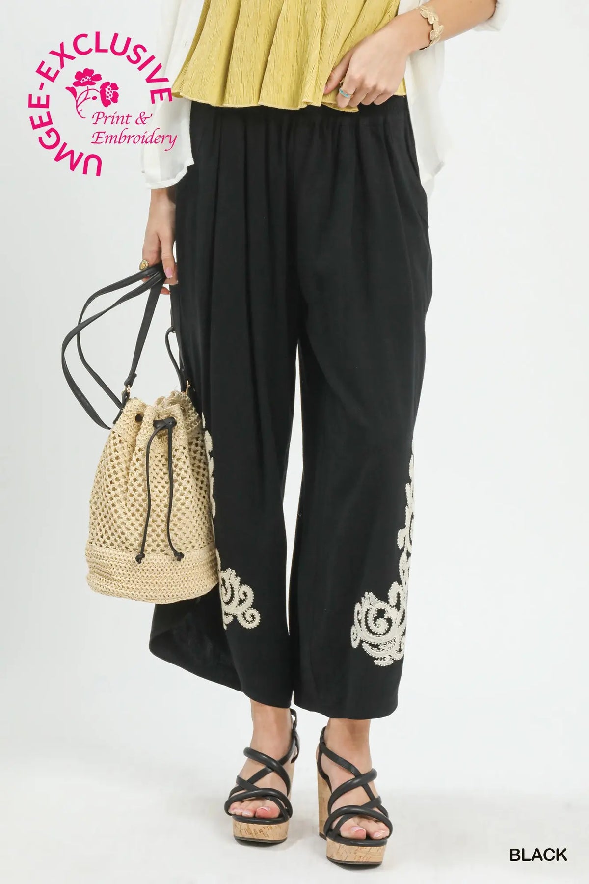Avery Embroidered Pants | Black