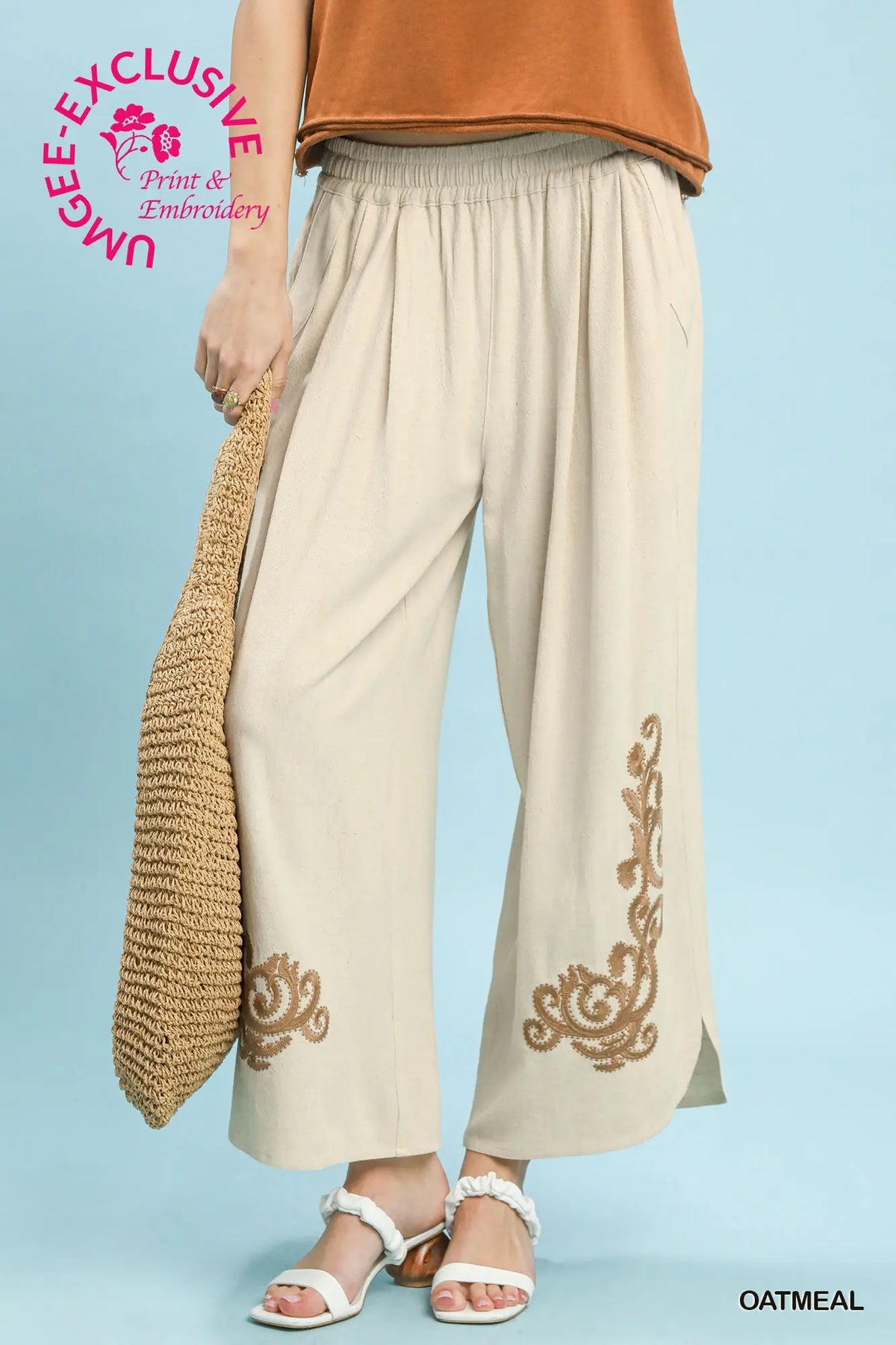 Avery Embroidered Pants | Oatmeal