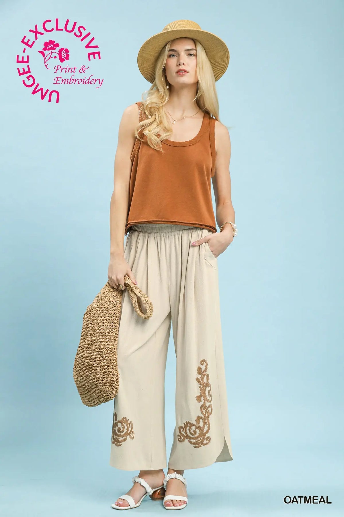 Avery Embroidered Pants | Oatmeal