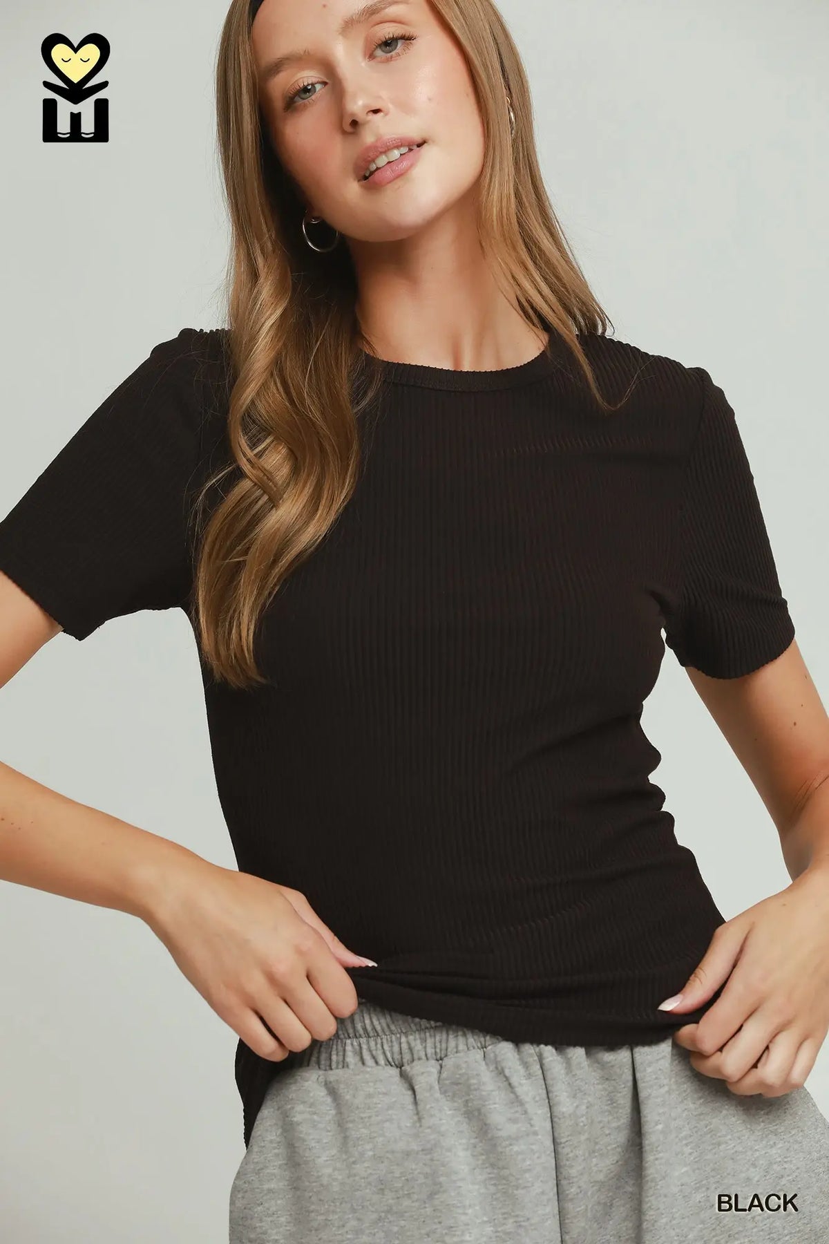 Taya Ribbed Tee | Black