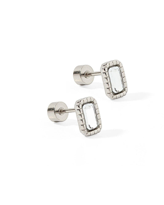 Screwback Stud Earrings - Madison Silver Clear