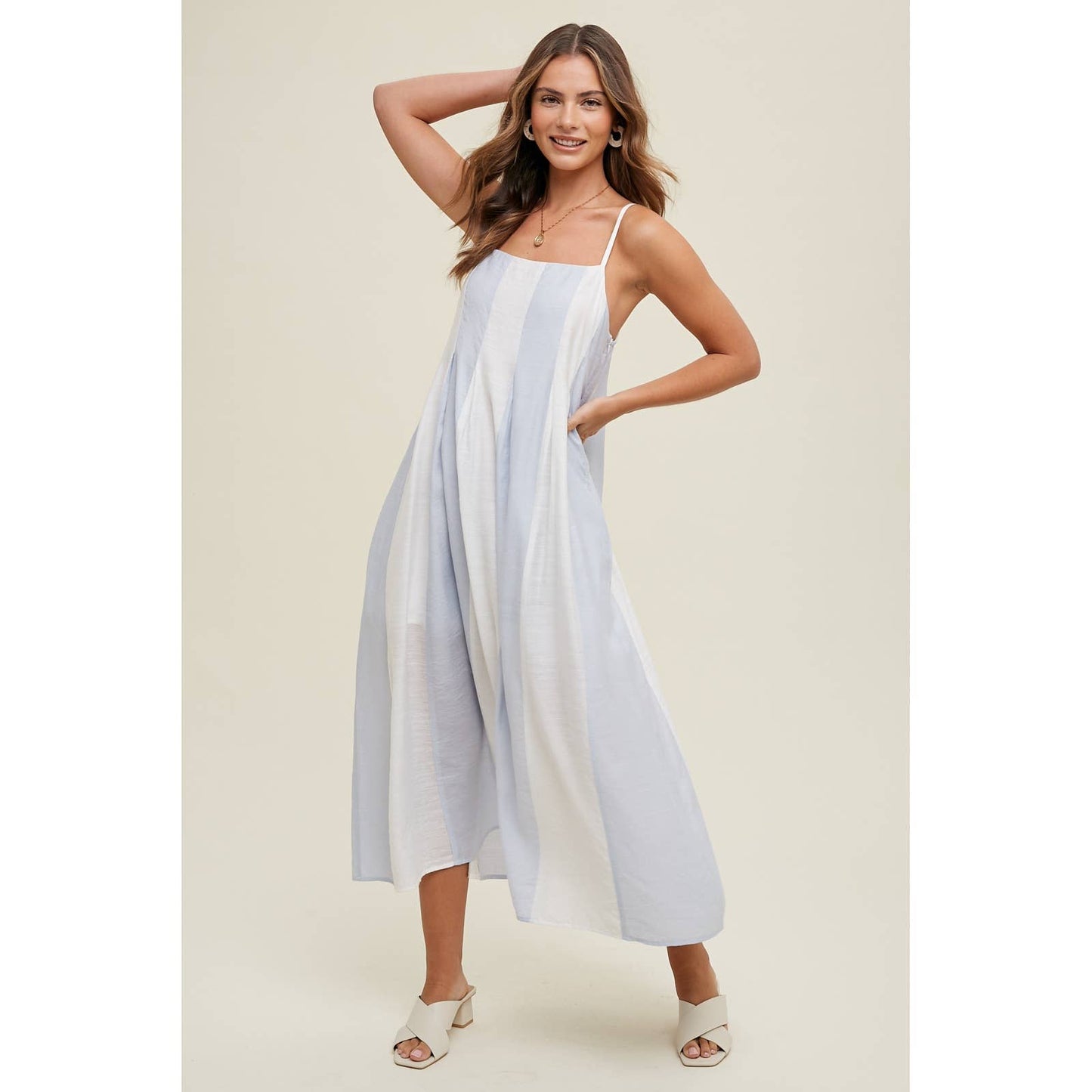 Rory Striped Dress | Ivory + Light Blue