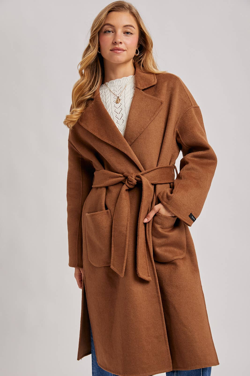 Genevieve Long Belted Coat | Camel