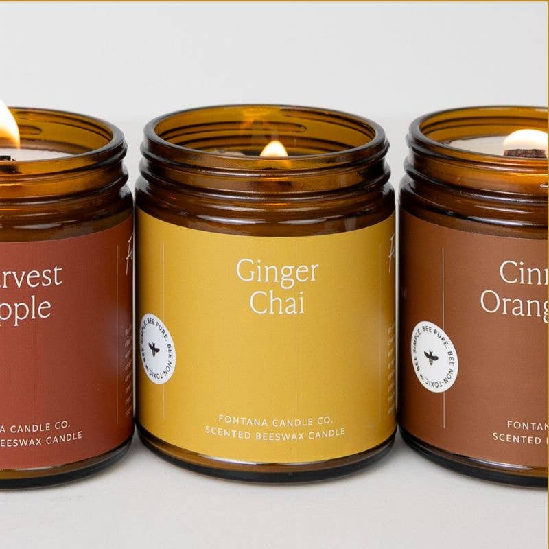 Ginger Chai Essential Oil Beeswax Jar Candle: Non-Toxic