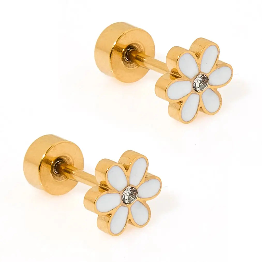 Screwback Stud Earrings - Alli White
