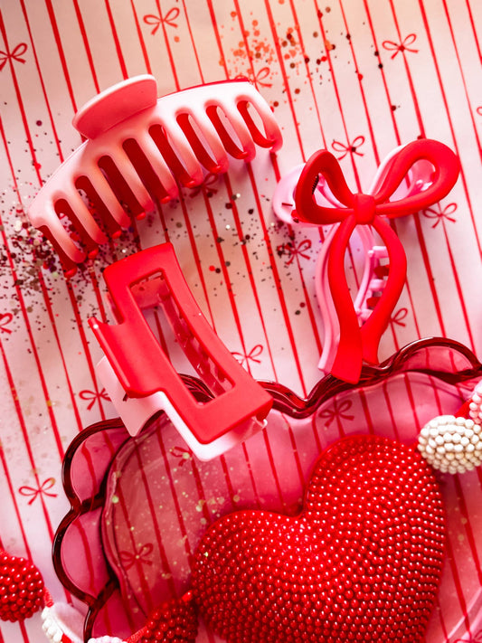 Red & Pink Two Toned Rectangle Claw Clips