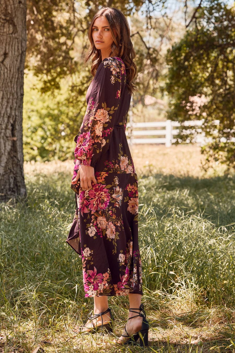 Rose Brown Wrap Dress (Plus)