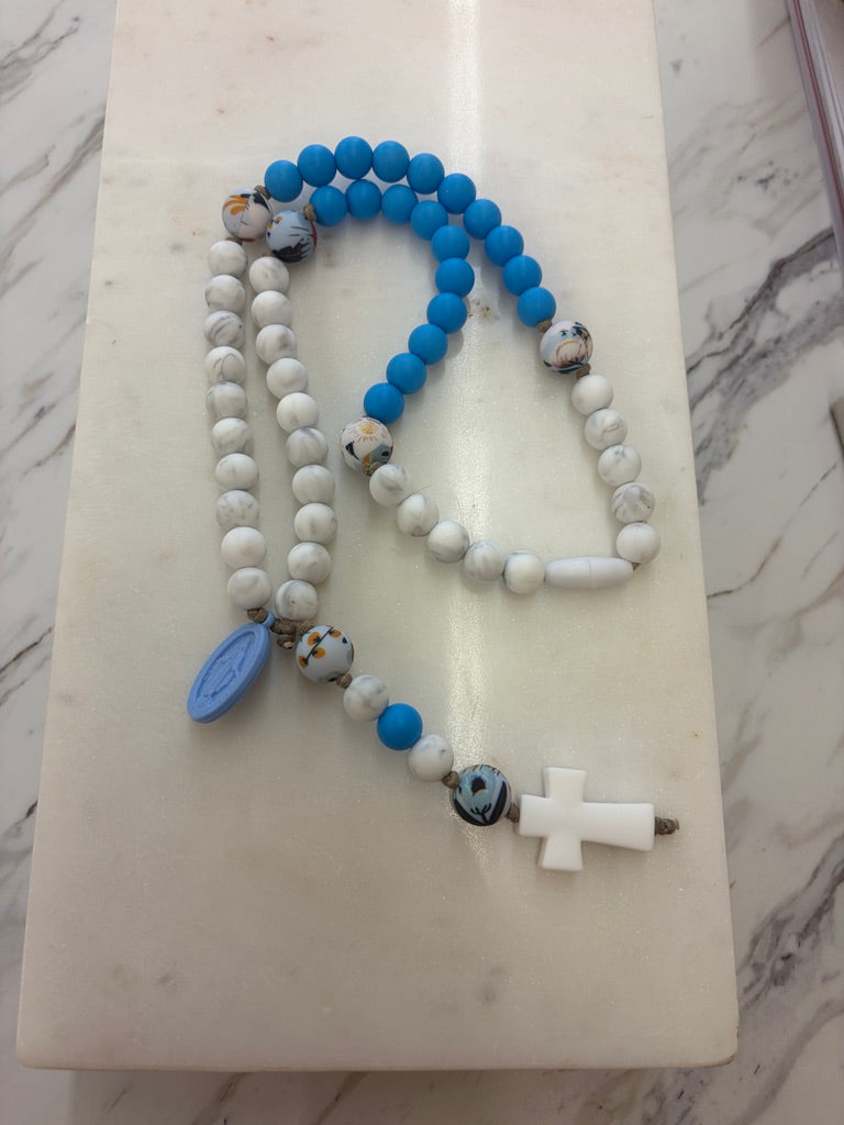 Baby Rosary | Blue, White + Floral